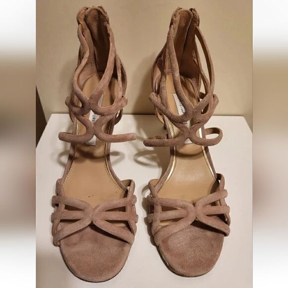Diane Von Furstenberg "Kalyan" Tan Luxe Suede Strappy Heel Sandals sz.6.5  $298 - Picture 3 of 6